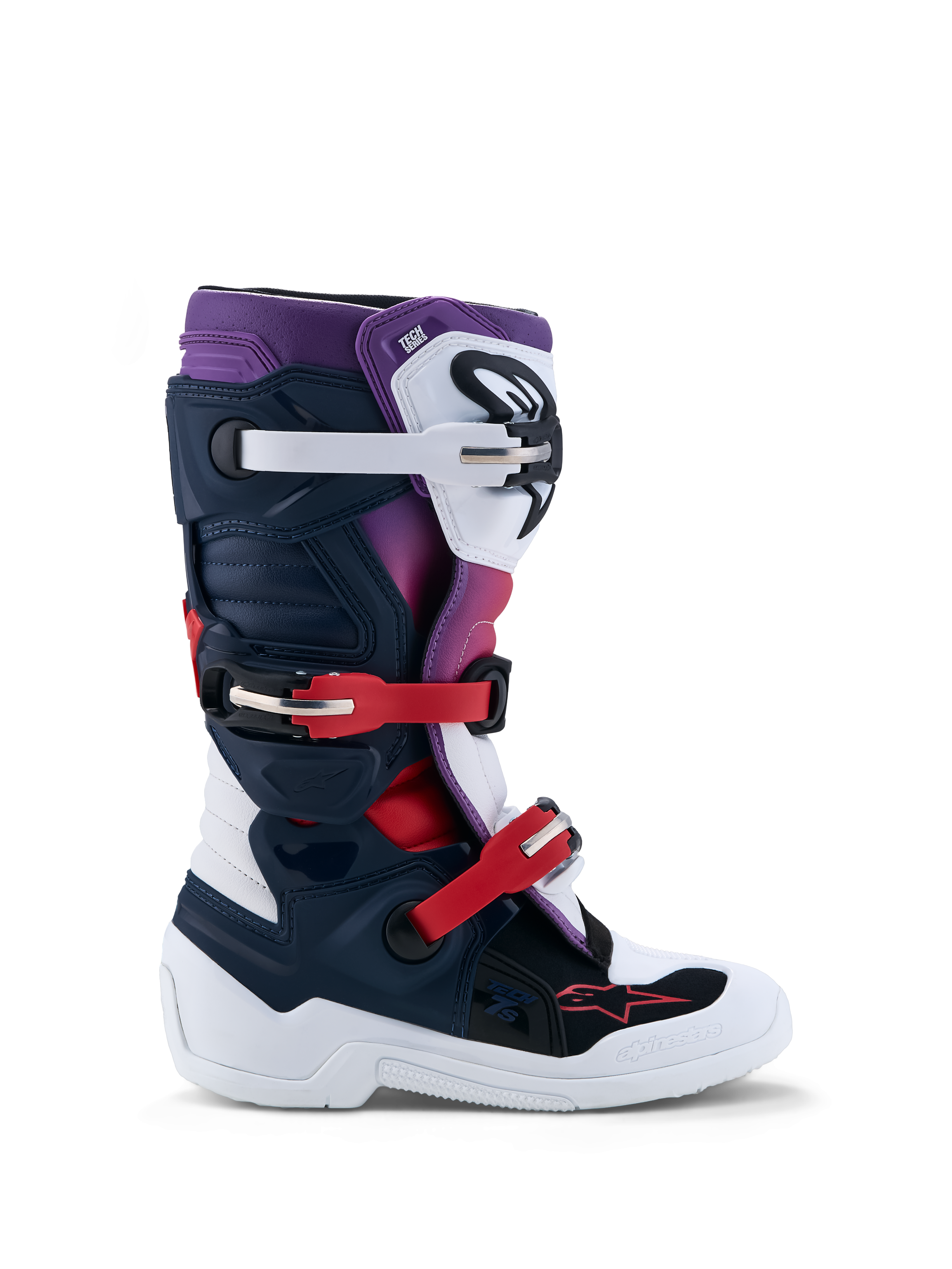 Alpinestars Stivali Tech 7S Ragazzo, stivali da motocross blu scuro, bianco e rosso con protezione in TPU, certificati CE