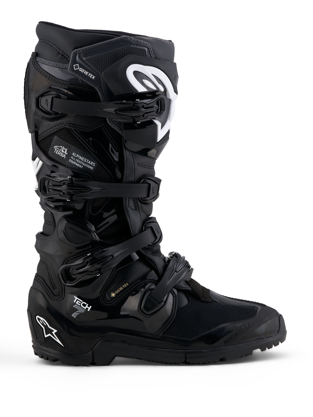 Alpinestars Stivali Tech 7 Enduro Gore-Tex, stivali da moto off-road uomo, neri e bianchi, impermeabili con protezioni in TPU.