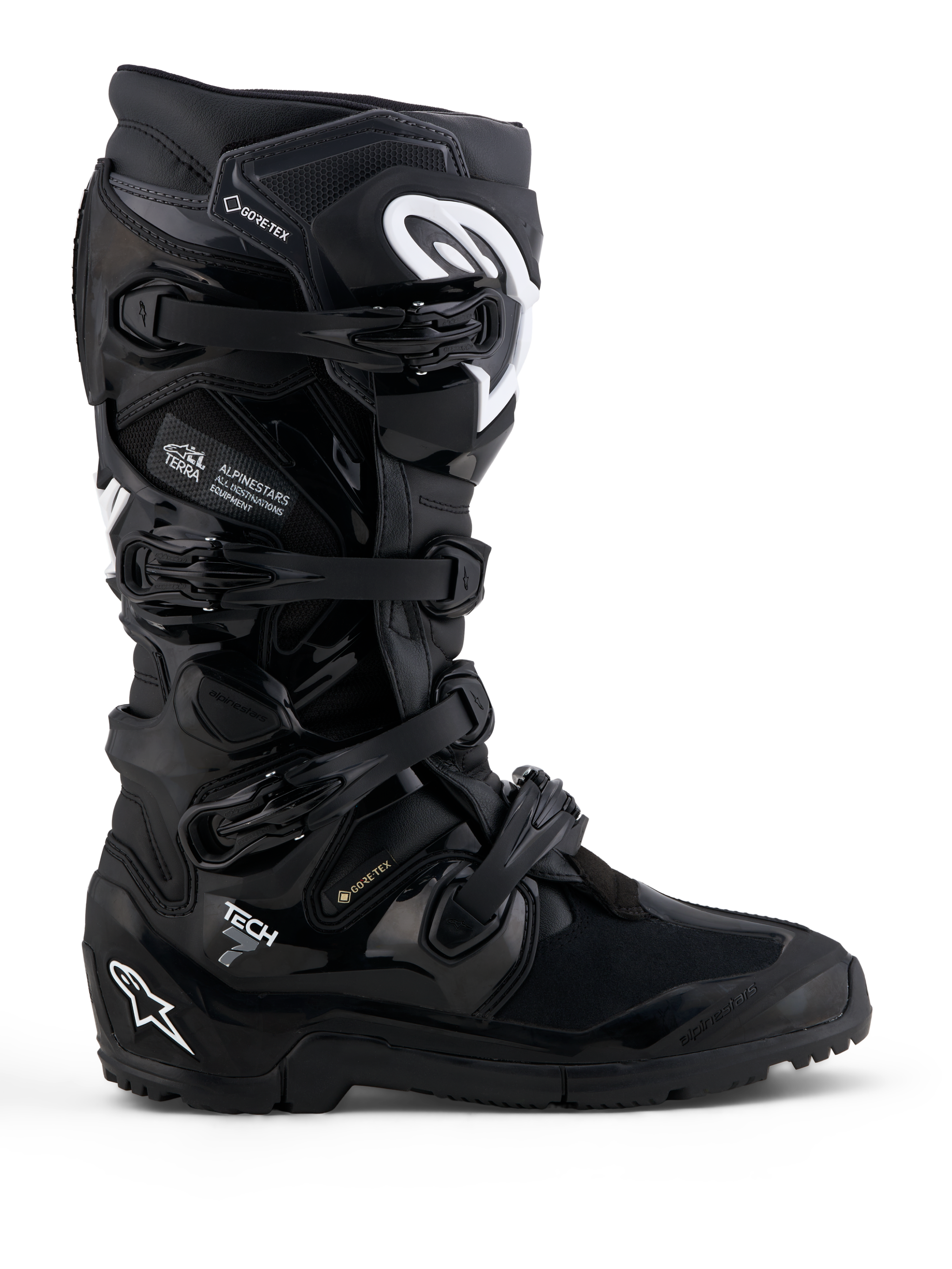 Alpinestars Stivali Tech 7 Enduro Gore-Tex, stivali da moto off-road uomo, neri e bianchi, impermeabili con protezioni in TPU.