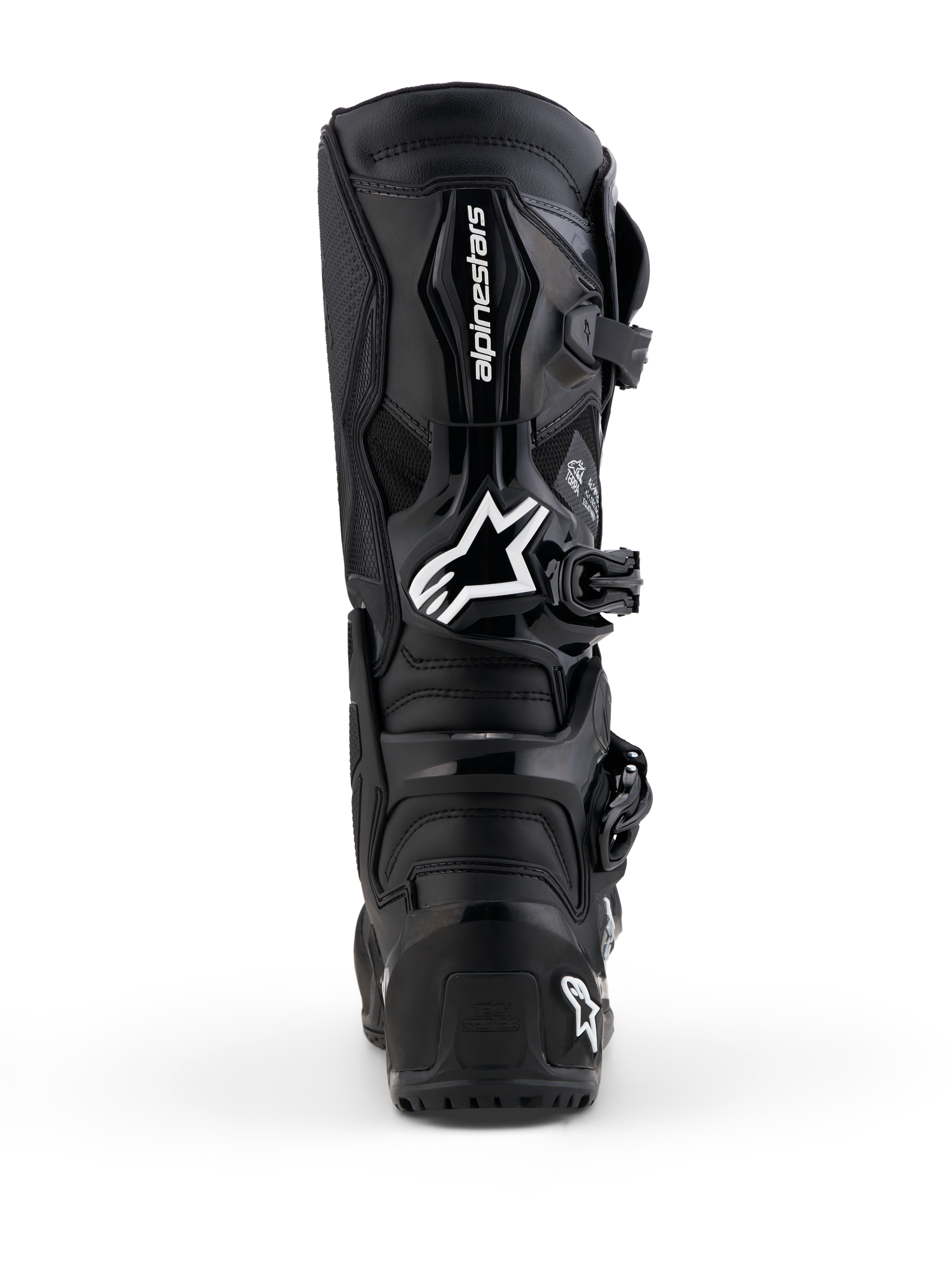 Alpinestars stivali Tech 7 Enduro Gore-Tex, stivali da moto fuoristrada da uomo, neri e grigi scuri, vista posteriore con protezione in TPU, impermeabili e traspiranti