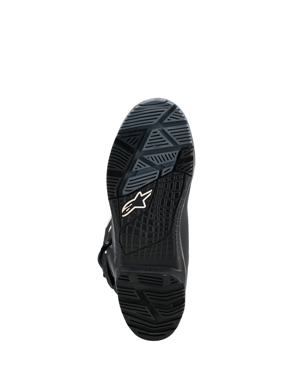Alpinestars Stivali Corozal V2 Adventure Drystar®, stivali da moto adventure neri, primo piano della suola esterna in gomma con battistrada all-terrain e logo Alpinestars