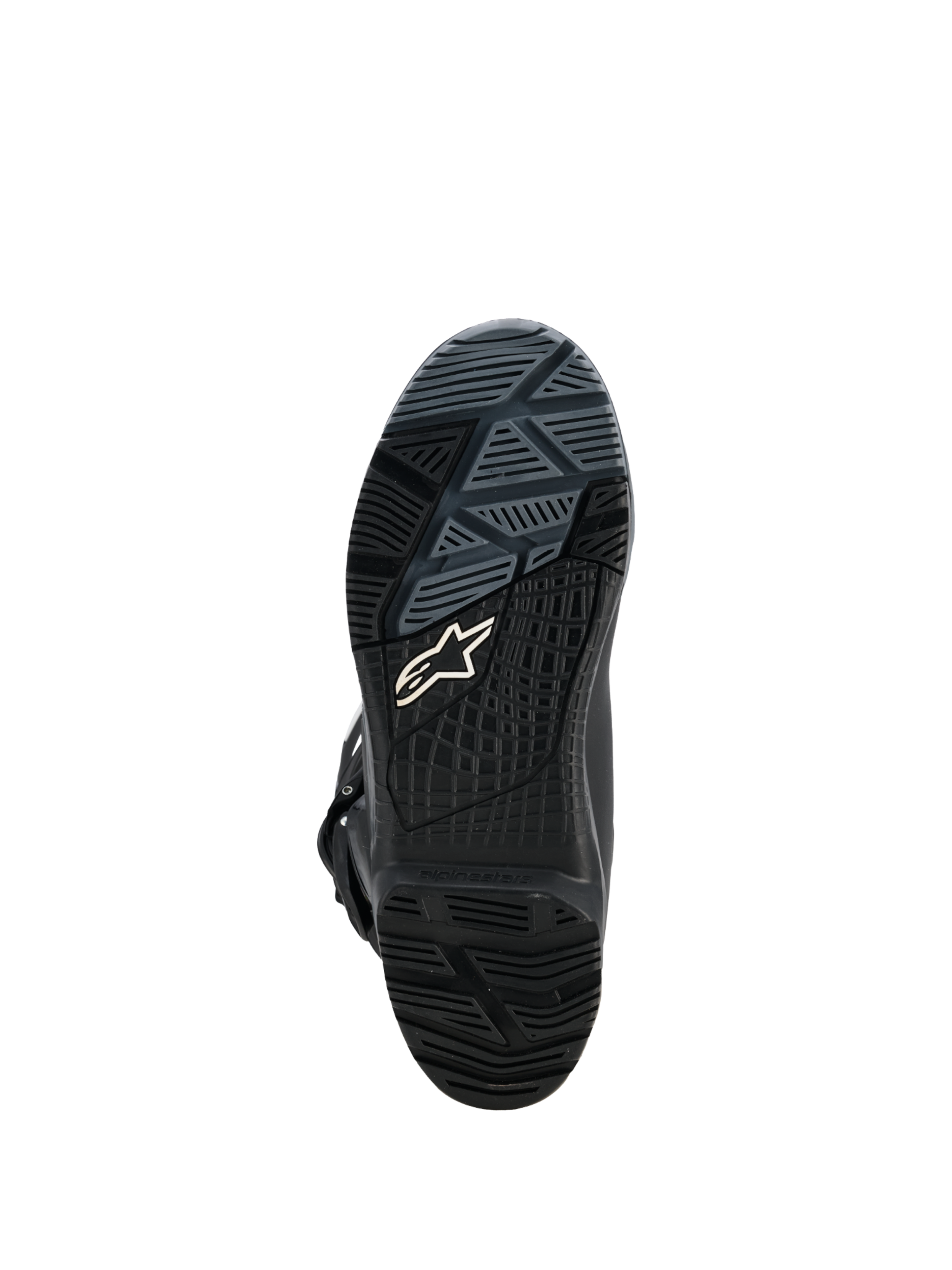 Alpinestars Stivali Corozal V2 Adventure Drystar®, stivali da moto adventure neri, primo piano della suola esterna in gomma con battistrada all-terrain e logo Alpinestars