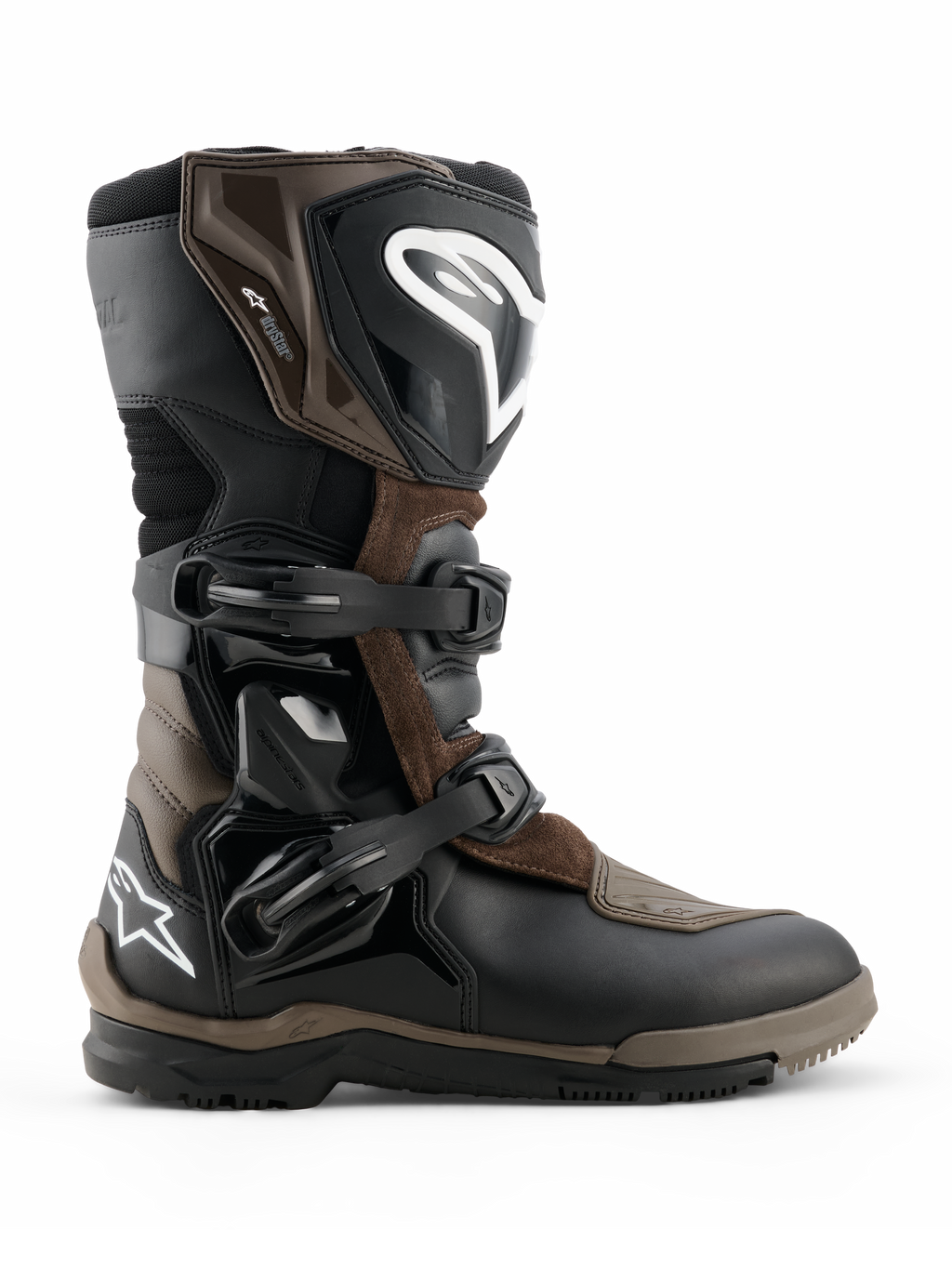 Stivali Alpinestars Corozal V2 Adventure Drystar, stivali da moto adventure touring, marrone e nero, costruzione impermeabile con fibbie regolabili, protezione rinforzata per caviglia e stinco, suola testurizzata robusta per grip su ogni terreno