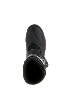 Alpinestars Belize Drystar® Boots, stivali da moto adventure touring, nero, vista dall'alto con dettaglio dell'apertura d'ingresso e della protezione cambio rinforzata, realizzati in pelle impermeabile e microfibra