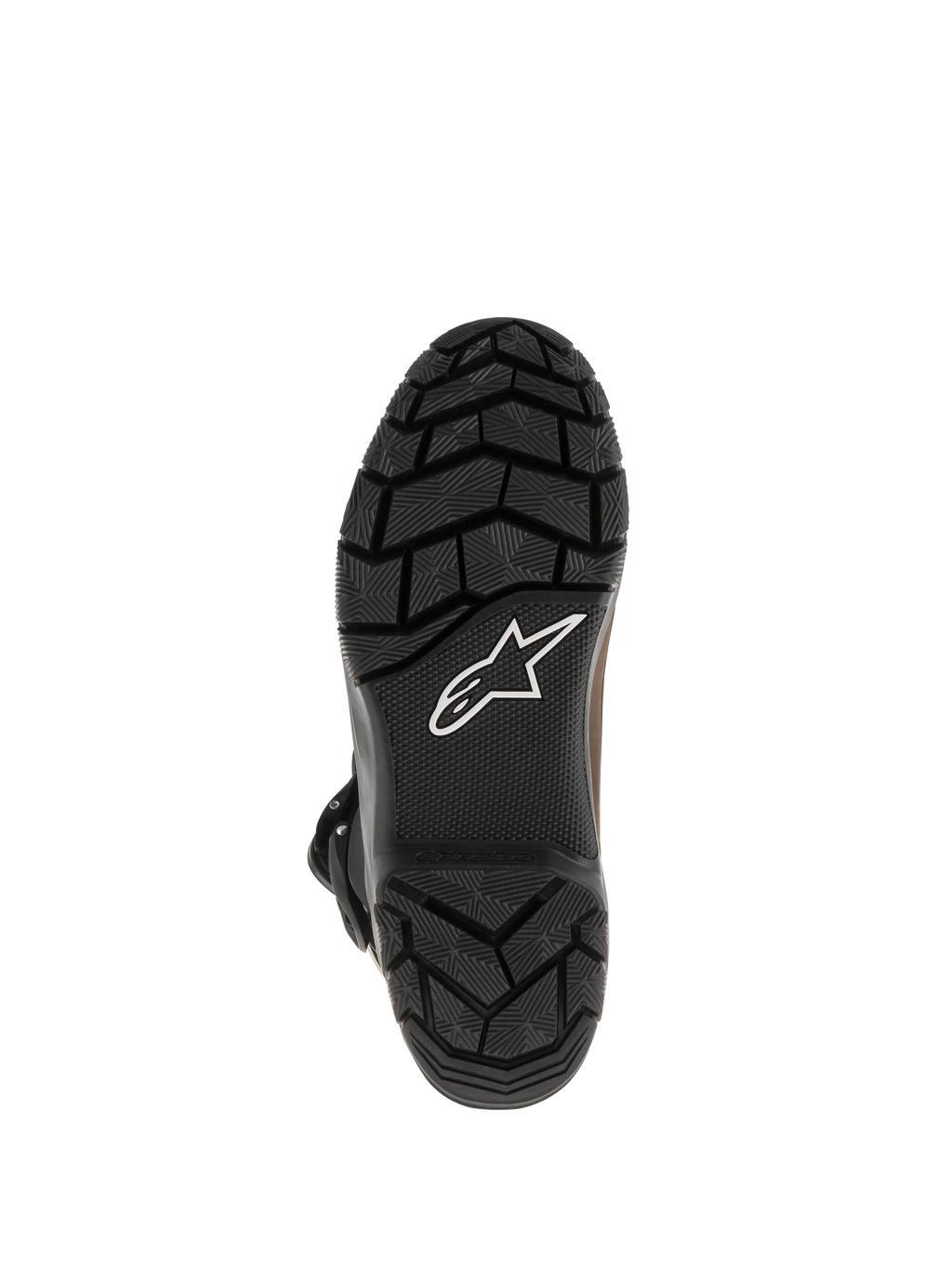 Stivali Alpinestars Belize Drystar®, suola in gomma vulcanizzata nera con battistrada a trama robusta, logo a stella Alpinestars bianco, design con grip durevole per adventure touring