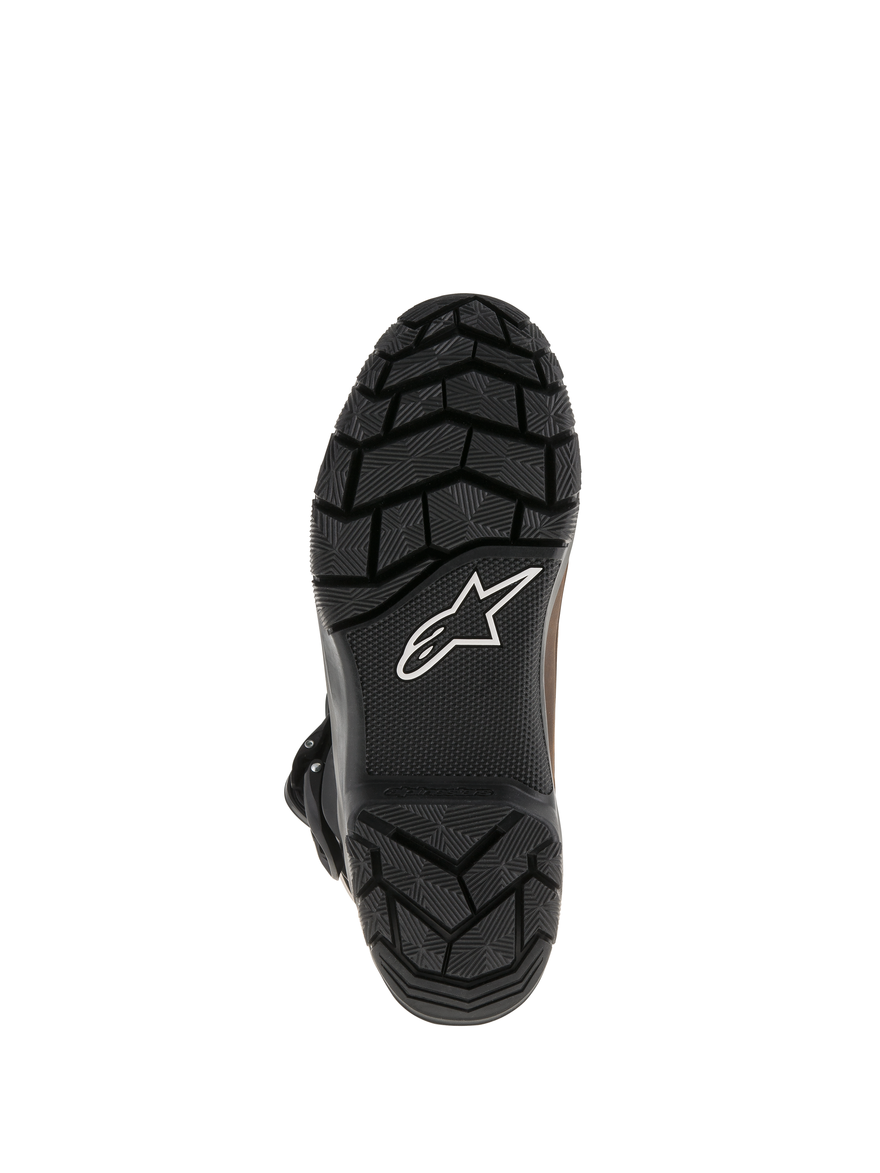 Stivali Alpinestars Belize Drystar®, suola in gomma vulcanizzata nera con battistrada a trama robusta, logo a stella Alpinestars bianco, design con grip durevole per adventure touring