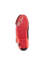 Alpinestars Supertech R Boots, stivali da corsa per moto, Bright Red Red Fluo, vista della suola con trama grip testurizzata e logo Alpinestars bianco
