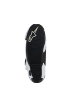 Suola degli stivali Alpinestars Supertech R Vented, suola esterna in gomma leggera nera con battistrada testurizzato per il grip sulle pedane, con logo Alpinestars Astar bianco, colorazione bianca e nera