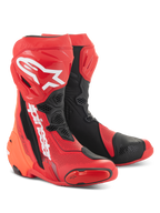Alpinestars Supertech R Vented Boots, rosso vivo e nero, stivali da moto da corsa ad alte prestazioni con ampie perforazioni, logo A-star bianco sullo stinco e pannelli protettivi in TPU resistenti