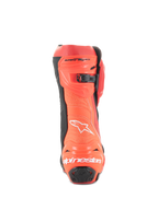 Alpinestars Supertech R Vented Boots, stivali da moto racing, rosso acceso e rosso fluo, vista posteriore con struttura traforata per la ventilazione, protezioni tallone in TPU e logo Alpinestars bianco