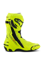 Alpinestars Supertech R Vented Boots, stivali da moto racing, giallo fluo e nero, tomaia in microfibra traforata al laser per la ventilazione, piastra tibiale in TPU e saponetta sostituibile, design aerodinamico con loghi evidenti