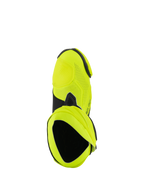 Alpinestars Stivali Supertech R Vented, stivali da moto racing, giallo fluo e nero, vista dall'alto con ampie perforazioni laser e apertura della scarpetta interna.