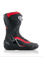 Stivali Alpinestars Honda SMX-6 V3, stivali da moto ad alte prestazioni, nero, rosso brillante e bianco, vista laterale con costruzione in microfibra, protezione in TPU, rinforzo laterale per la caviglia e logo Honda, equipaggiamento professionale per pista e strada