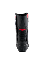 Stivali Alpinestars Honda SMX-6 V3, vista posteriore, nero con dettagli rosso brillante e bianchi, stivali da moto ad alte prestazioni con protezione posteriore del polpaccio in TPU e dettagli di ventilazione