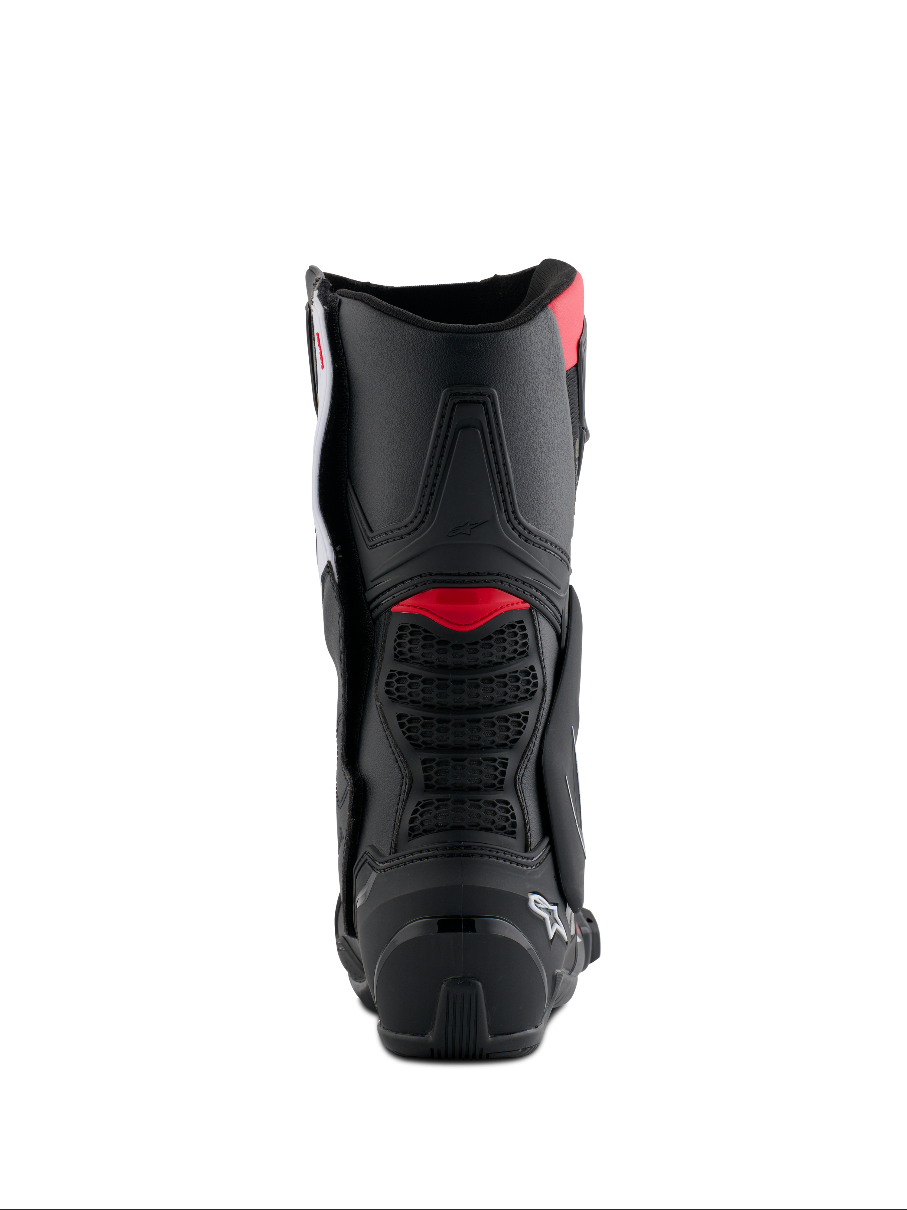 Stivali Alpinestars Honda SMX-6 V3, vista posteriore, nero con dettagli rosso brillante e bianchi, stivali da moto ad alte prestazioni con protezione posteriore del polpaccio in TPU e dettagli di ventilazione