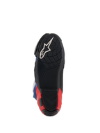 Alpinestars Supertech R LE Martinator R01 Vented Boots, vista della suola, nero con logo Astars bianco e tallone rosso, mescola di gomma testurizzata per il grip, calzatura da corsa ad alte prestazioni