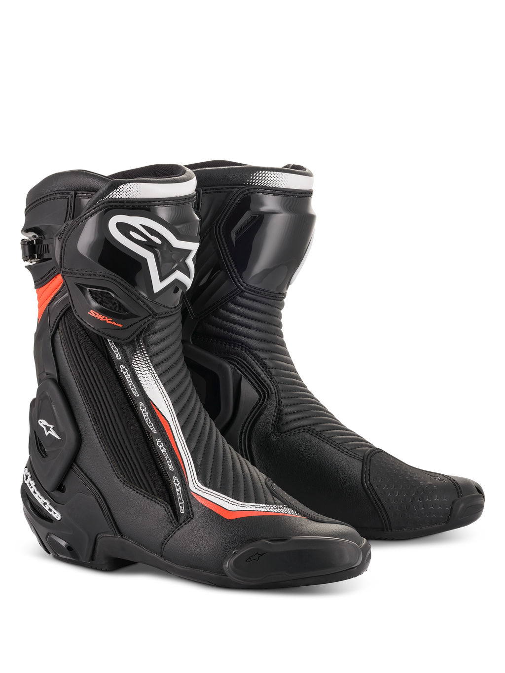 Alpinestars stivali SMX Plus V2, stivali da moto racing uomo, neri e rosso fluorescente con protezione avanzata in TPU