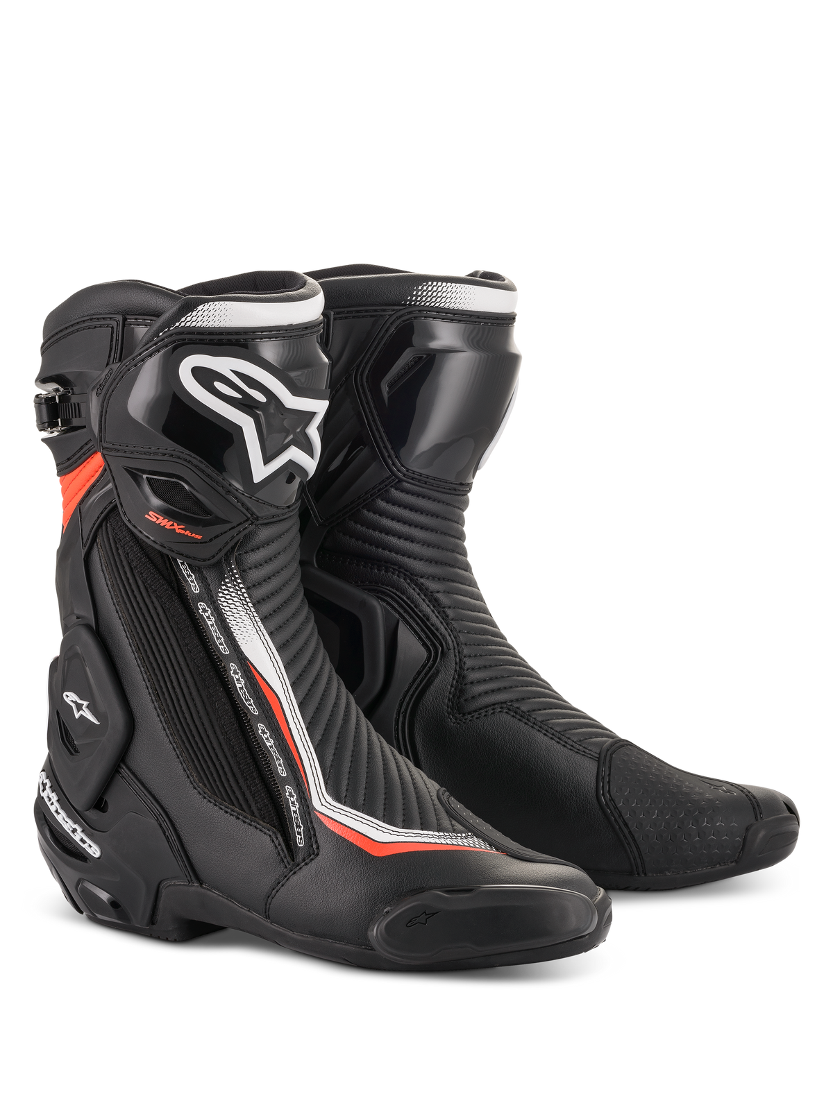 Alpinestars stivali SMX Plus V2, stivali da moto racing uomo, neri e rosso fluorescente con protezione avanzata in TPU