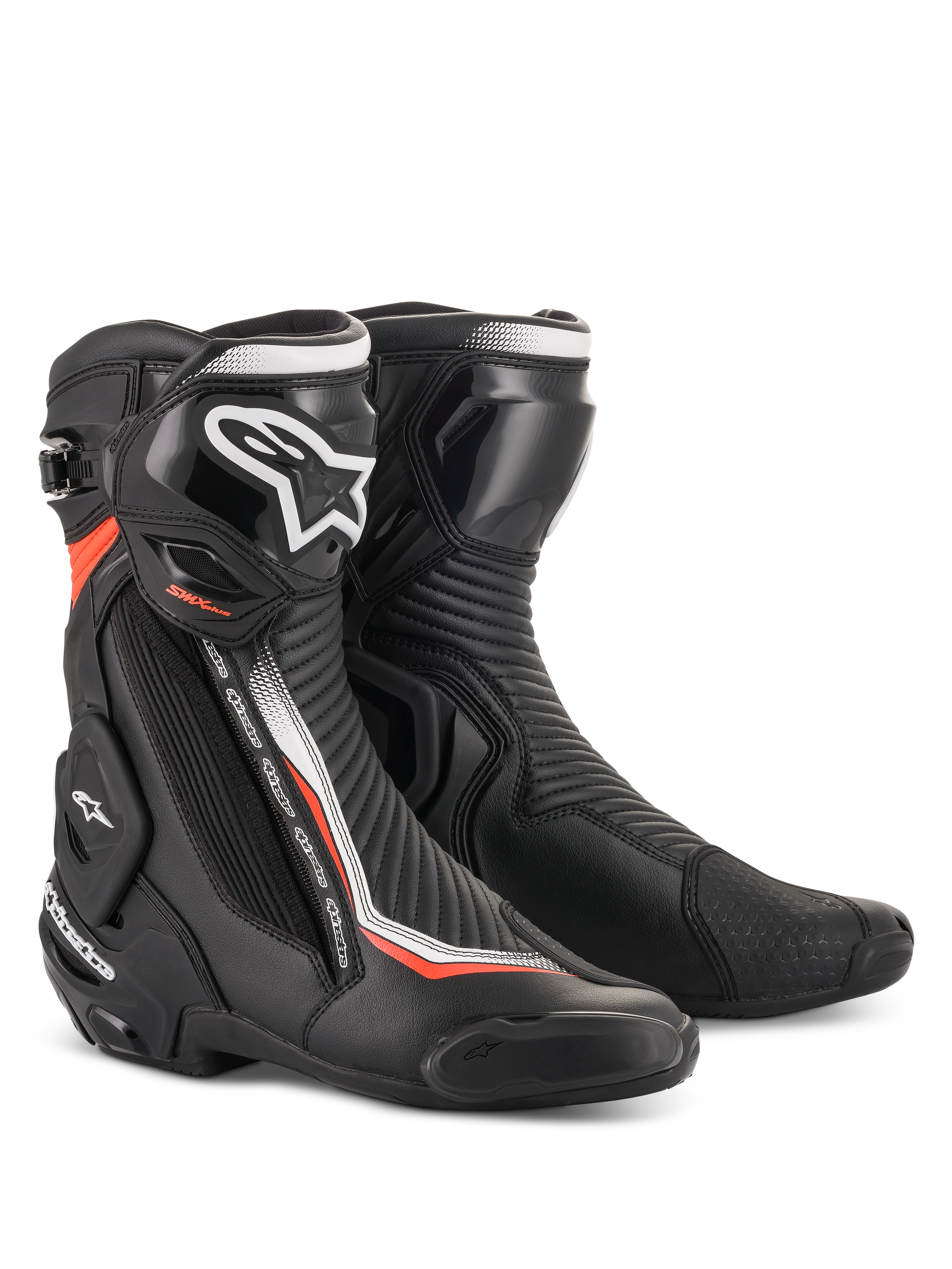 Alpinestars stivali SMX Plus V2, stivali da moto racing uomo, neri e rosso fluorescente con protezione avanzata in TPU