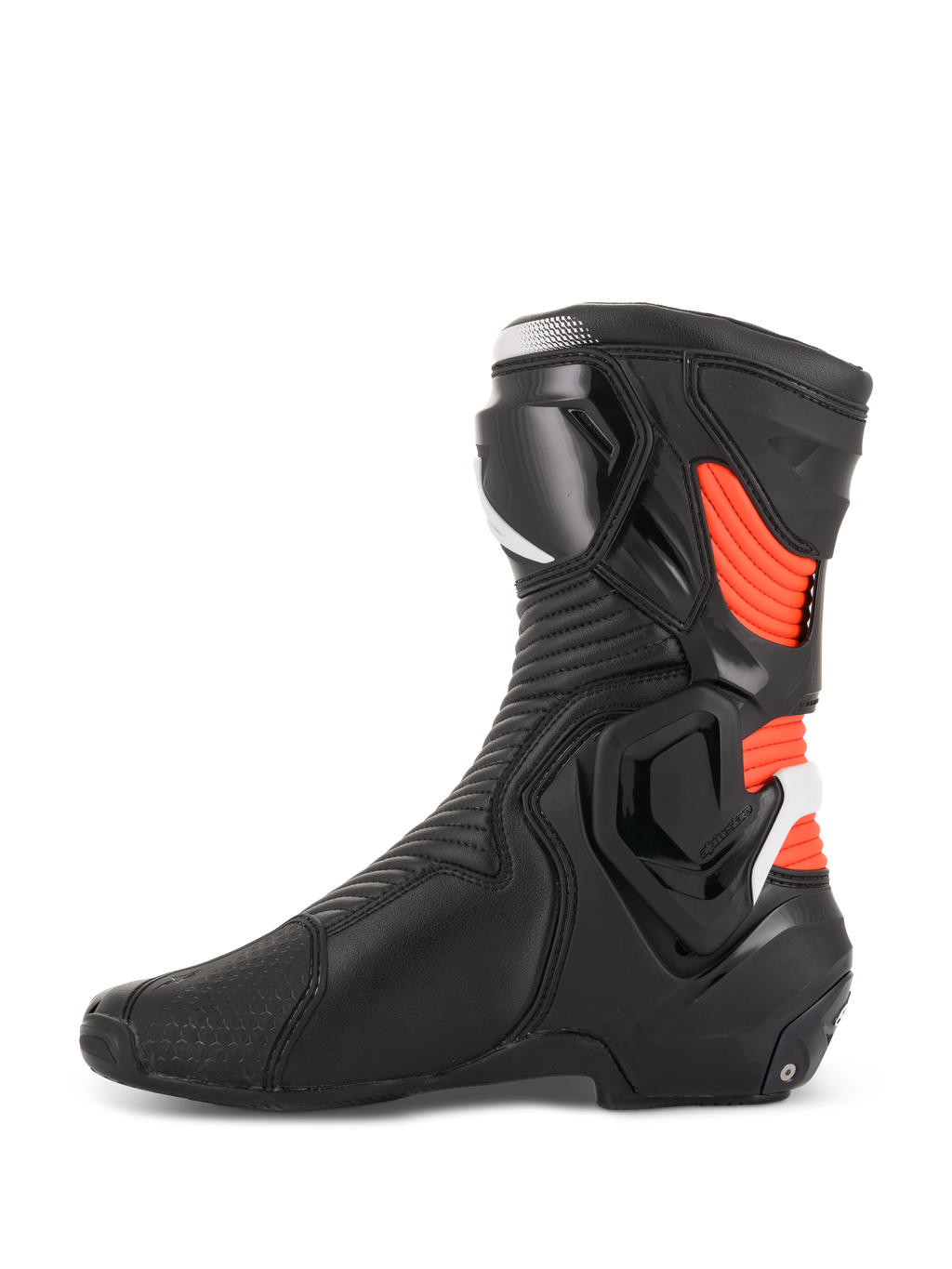 Alpinestars stivali SMX Plus V2, stivali da moto racing uomo, neri, bianchi e rossi fluorescenti, con protezioni in TPU.