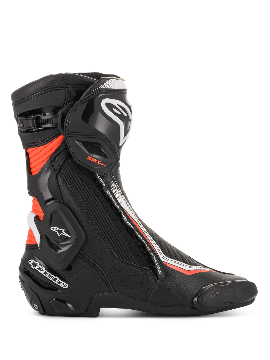 Alpinestars stivali SMX Plus V2, stivali da moto racing da uomo, neri, bianchi e rosso fluorescente, con sistema Multi-Link Control e costruzione in microfibra, certificati CE