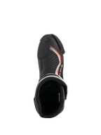 Alpinestars stivali SMX Plus V2, stivali moto racing nero e rosso fluo, vista dall'alto dell'interno imbottito e zona punta.