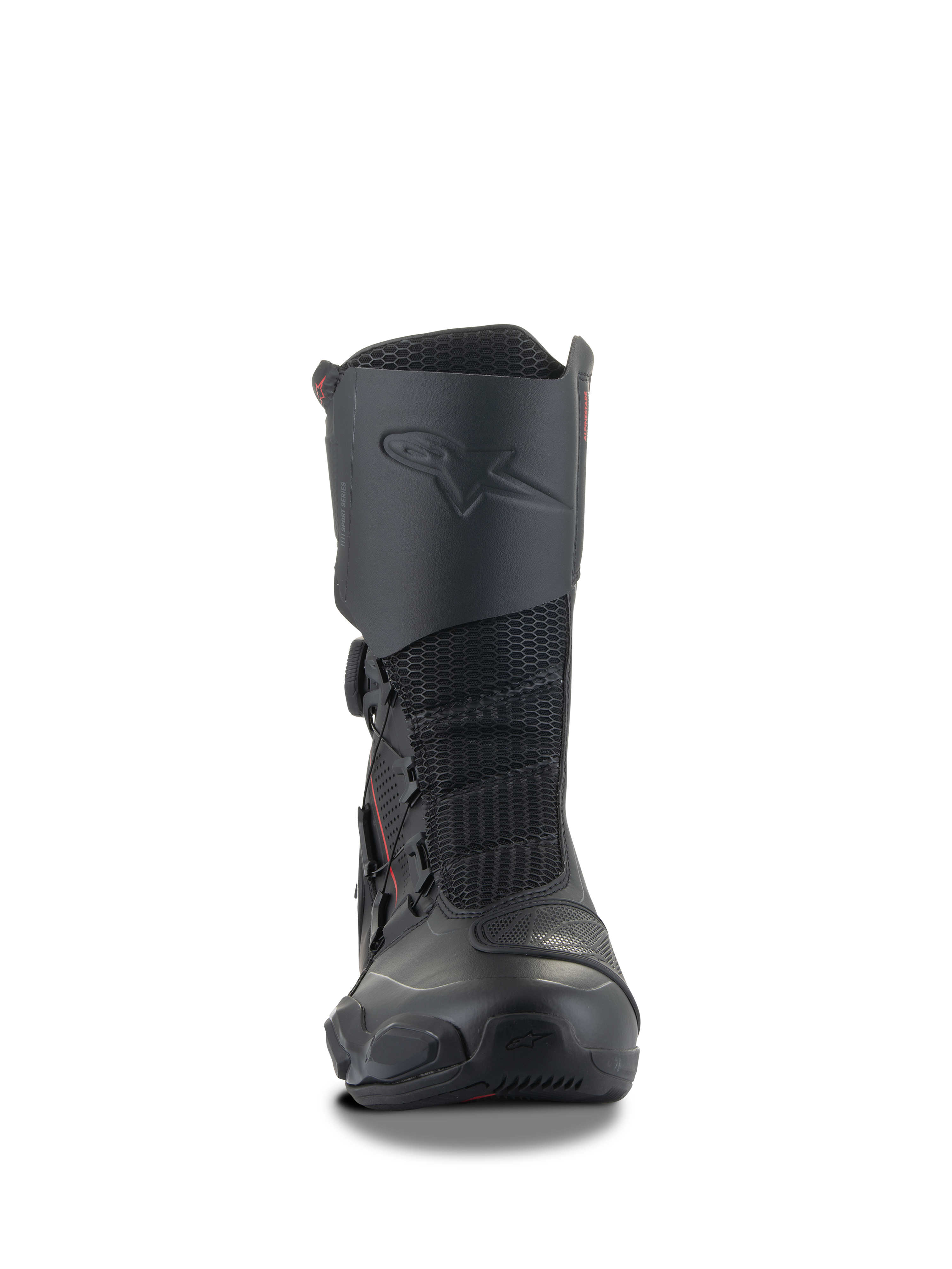 Stivali Alpinestars SP-X BOA®, stivali da moto sportivi neri, design a media altezza con parastinchi integrato, pannelli flessibili in mesh e sistema di chiusura BOA laterale, profilo ergonomico per sport touring