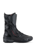 Stivali Alpinestars SP-X BOA®, stivali da moto sportivi, neri con accenti rossi, sistema di chiusura BOA®, costruzione a media altezza con pannelli in microfibra e mesh, protezione in TPU su tallone e punta, design elegante per guida su strada