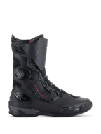 Stivali Alpinestars SP-X BOA®, stivali da moto sportivi, neri con accenti rossi, sistema di chiusura BOA®, costruzione a media altezza con pannelli in microfibra e mesh, protezione in TPU su tallone e punta, design elegante per guida su strada