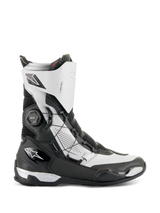 Stivali Alpinestars SP-X BOA®, stivali sportivi da moto a media altezza, nero e argento, con sistema di chiusura BOA Fit System laterale, protezioni in TPU e materiale Rideknit traspirante, design elegante per guida sport touring
