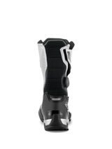 Stivali Alpinestars SP-X BOA®, nero e argento, vista posteriore dello stivale da moto sport touring a media altezza, con contrafforte del tallone in TPU nero, pannelli laterali argento e rotore laterale BOA Fit System, design elegante e protettivo
