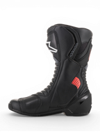 Alpinestars Stivali Vented SMX-6 V2, stivali da moto racing ventilati neri con dettagli grigi e rosso fluorescente, protezioni per caviglia e tibia