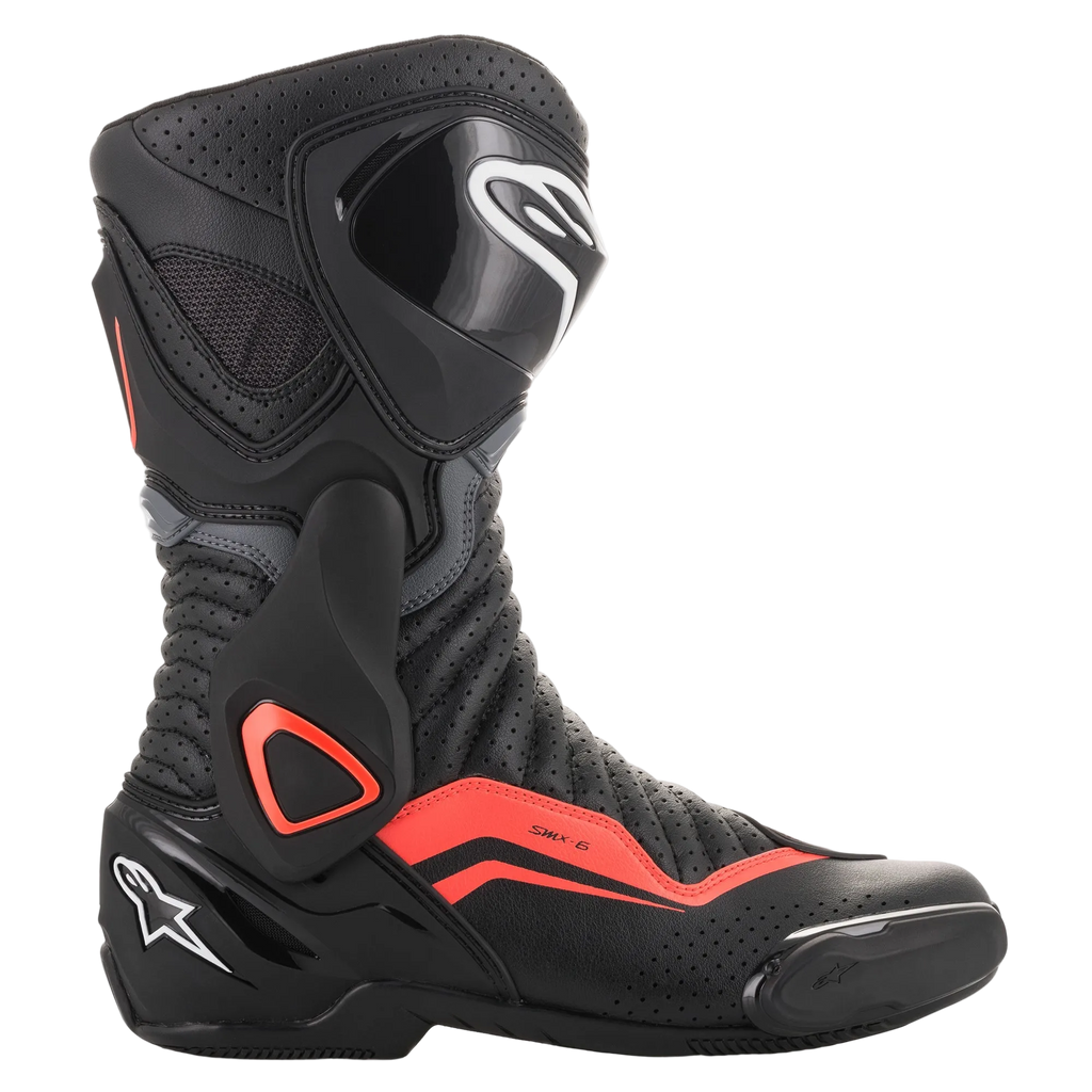 Alpinestars stivali Vented SMX-6 V2, stivali da moto racing neri e rossi fluorescenti, traspiranti e certificati CE