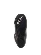 Alpinestars Stivali Vented SMX-6 V2, stivali da moto racing neri, primo piano della suola in gomma testurizzata con logo Alpinestars bianco