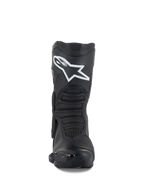 Stivali Alpinestars SMX-6 V3, nero, stivali da moto performanti, vista frontale con un prominente logo Astar bianco sullo stinco, zone di flessione anteriori testurizzate ed eleganti elementi protettivi in TPU