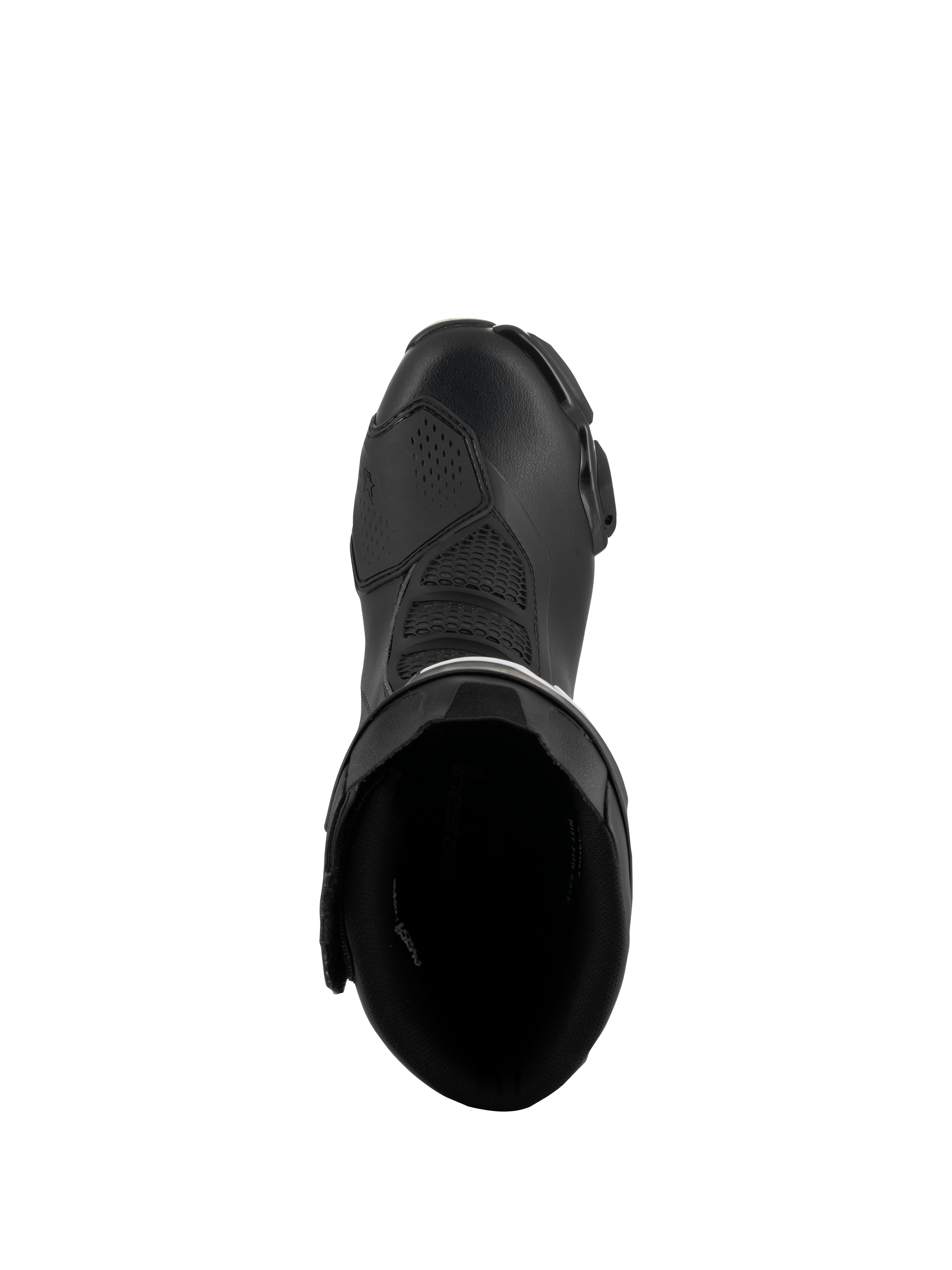 Stivali Alpinestars SMX-6 V3, Nero, vista dall'alto che mostra l'apertura interna e la costruzione della tomaia, calzature da moto ad alte prestazioni con materiali in microfibra e zone di flessione in rete