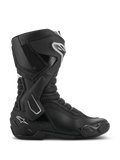 Alpinestars SMX-6 V3, stivali da moto performanti, nero con dettagli bianchi, vista laterale con sistema di supporto della caviglia in TPU, zone di flessione in mesh testurizzato e componenti rinforzati su tallone e punta per prestazioni in pista e su strada.