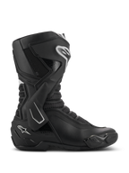 Alpinestars SMX-6 V3, stivali da moto performanti, nero con dettagli bianchi, vista laterale con sistema di supporto della caviglia in TPU, zone di flessione in mesh testurizzato e componenti rinforzati su tallone e punta per prestazioni in pista e su strada.