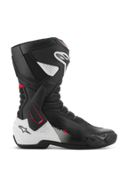 Stivali Alpinestars SMX-6 V3, stivali da moto sportivi, nero, bianco e rosso, profilo laterale con supporto laterale alla caviglia in TPU, protezione rinforzata per stinco e tallone, zone di flessione in mesh traforato e slider sostituibili sulla punta per la guida su pista e strada