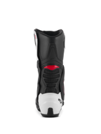 Stivali Alpinestars SMX-6 V3, stivali da moto performanti, grafica nero, bianco e rosso, vista posteriore con tallone in TPU bianco e accenti rossi, progettati per prestazioni in pista e su strada