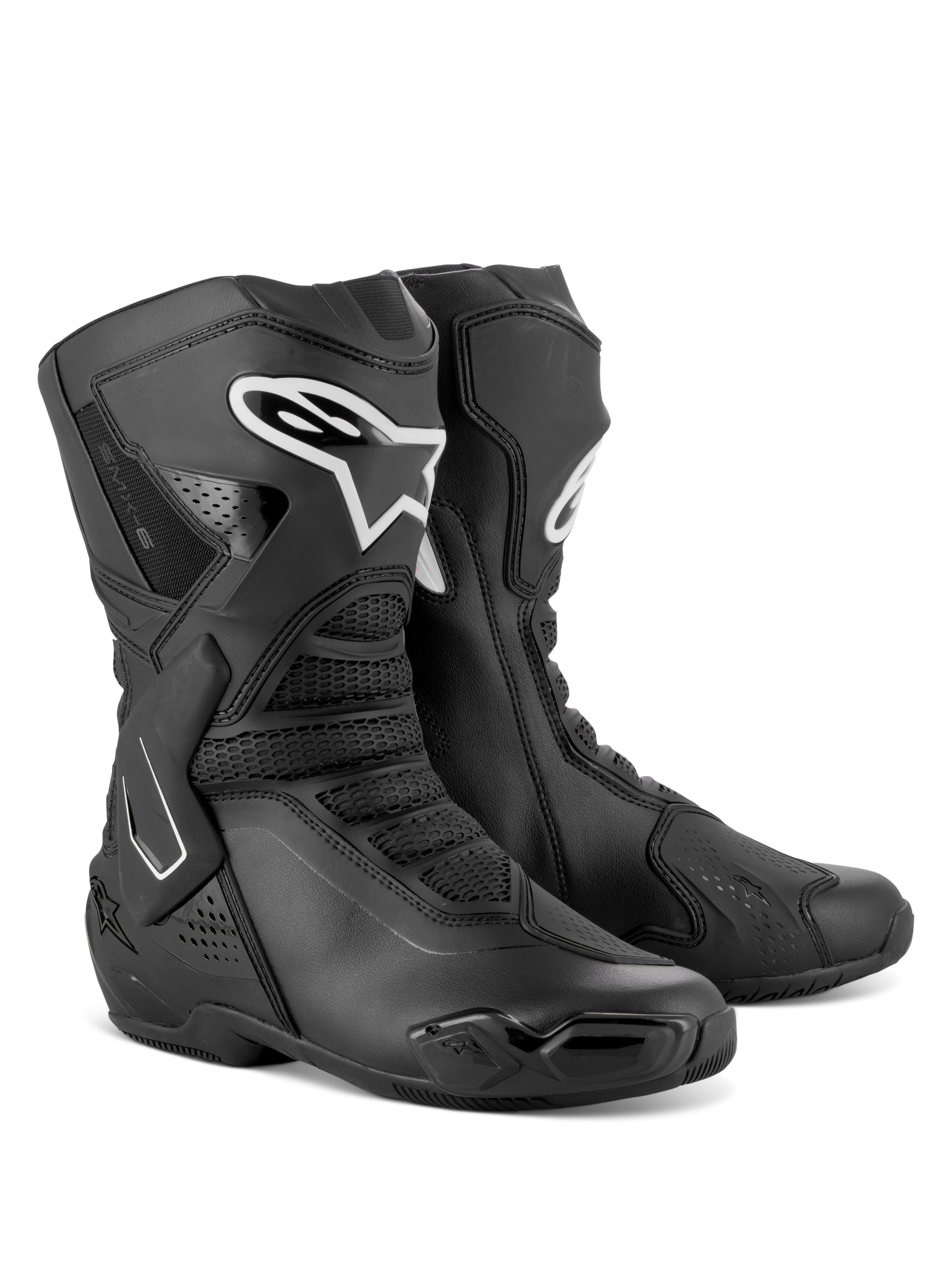 Stivali Alpinestars Stella SMX-6 V3, stivali da moto da donna performanti, nero e bianco, con struttura in microfibra, protezioni in TPU per tibia e caviglia e zone di flessione in mesh per uso su pista e strada