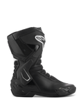 Stivali Alpinestars Stella SMX-6 V3, stivali moto racing da donna, nero e bianco, vista laterale con protezione caviglia in TPU e parastinchi, pannelli in mesh traspirante, logo Alpinestars bianco sul davanti, progettati per prestazioni in pista e su strada