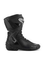Stivali Alpinestars Stella SMX-6 V3, stivali moto racing da donna, nero e bianco, vista laterale con protezione caviglia in TPU e parastinchi, pannelli in mesh traspirante, logo Alpinestars bianco sul davanti, progettati per prestazioni in pista e su strada