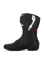 Stivali Alpinestars Stella SMX-6 V3, stivali da moto da donna, nero, bianco e rosa diva, vista laterale di profilo, costruzione in microfibra, protezioni in TPU su caviglia e stinco, design aerodinamico per uso in pista e su strada