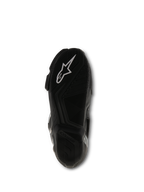 Stivali Alpinestars SMX S, nero, vista della suola che mostra la mescola di gomma testurizzata e il logo Alpinestars bianco, calzatura tecnica da corsa per moto