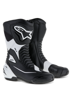 Alpinestars stivali SMX S, stivali da moto sportivi, nero e bianco, con robusta tomaia in microfibra, protezioni in PU su stinco e tallone, pannelli a soffietto e logo Alpinestars in evidenza, calzature tecniche per guida su strada