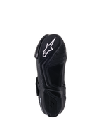Stivali Alpinestars SMX-1 R V2 Vented, vista inferiore della suola, nero, logo a stella Alpinestars bianco su suola in mescola di gomma testurizzata con disegno ad aderenza avanzata