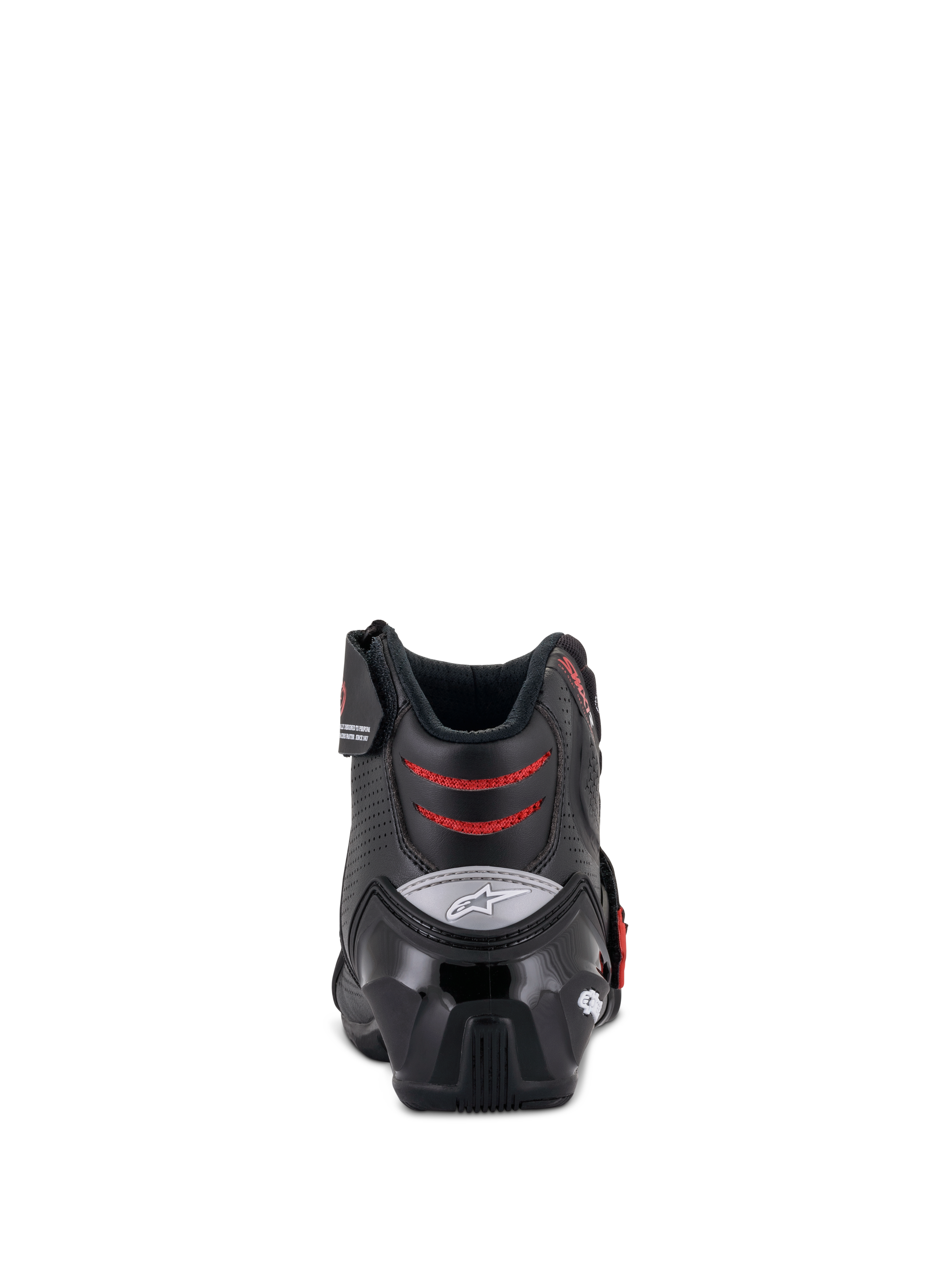 Alpinestars SMX-1 R V2 Vented Boots, stivali da moto bassi, nero e rosso, vista posteriore che mostra il contrafforte del tallone in TPU e le zone di flessione in mesh rosso, calzature tecniche per la guida su strada e sportiva