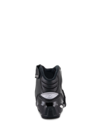 Alpinestars Stella SMX-1 R V2 da donna, stivali da moto a taglio basso, nero, vista posteriore che mostra il contrafforte del tallone in TPU rinforzato e il logo Alpinestars grigio, calzature tecniche da moto