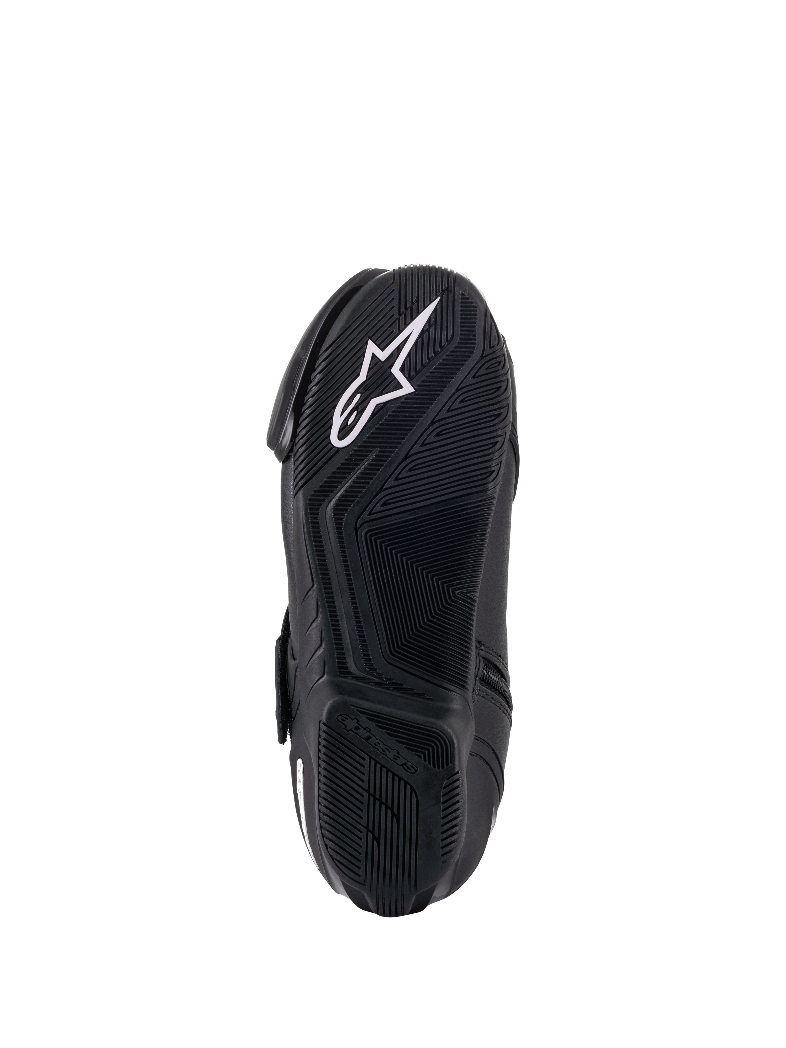 Alpinestars Stivali Stella SMX-1 R V2 da donna, nero, vista dal basso della suola in mescola di gomma con motivo ad alta aderenza e logo a stella bianco Alpinestars, calzature tecniche da moto